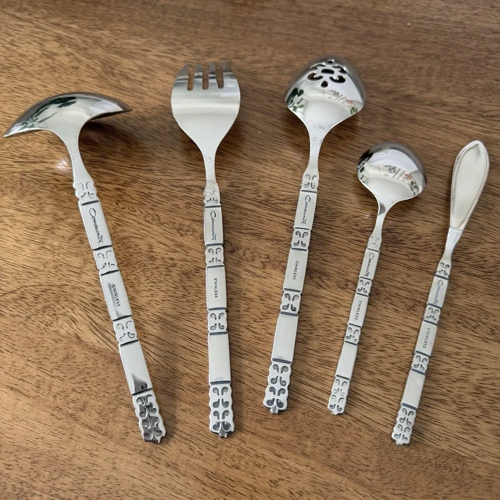 Oneida Community Madrid Black Serving Utensils Butter Knife Tea Spoon Ladle Fork